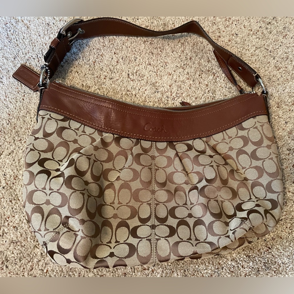 Coach Signature Brown and Tan Shoulder Bag